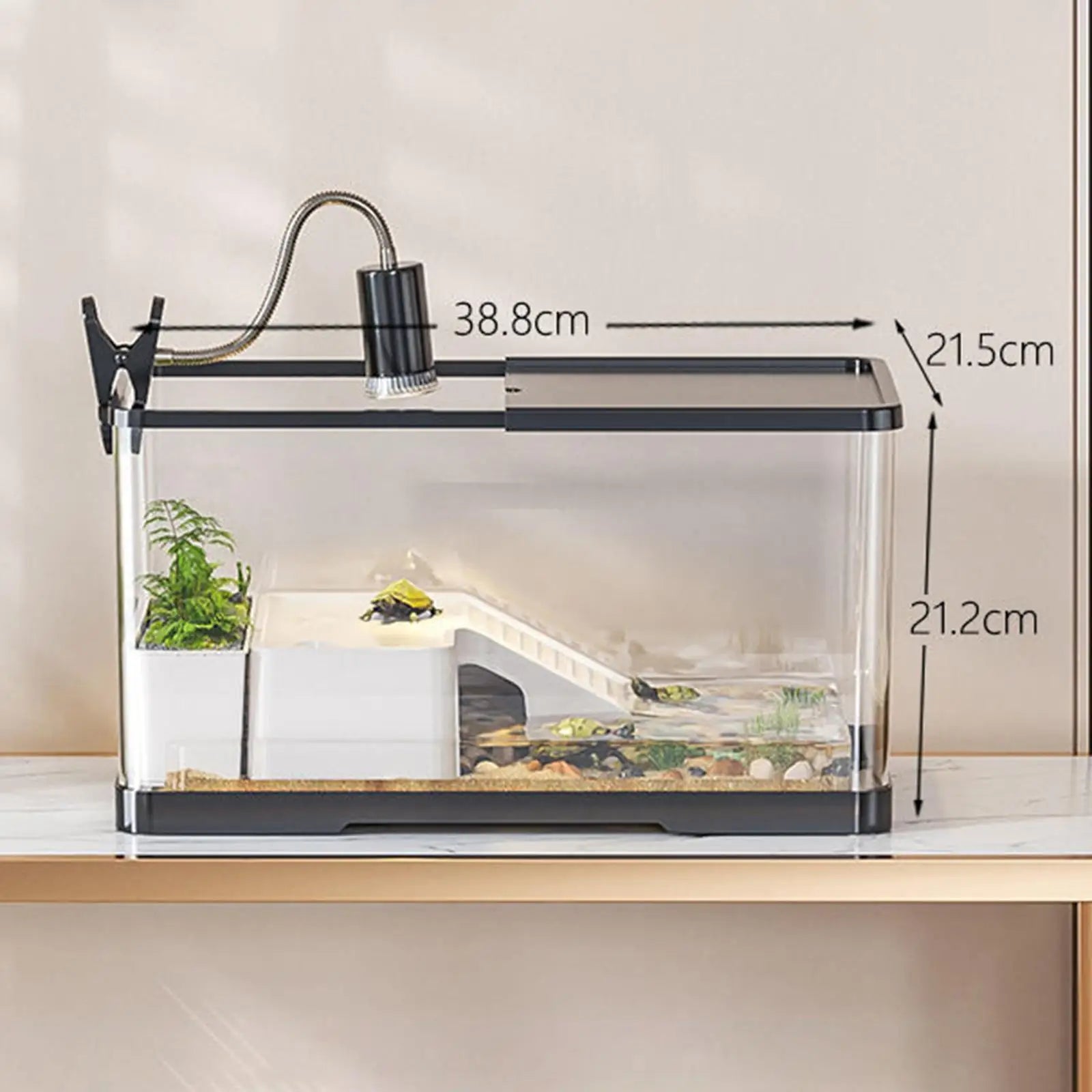 Reptile Habitat Turtle Aquarium Box with Lid Multifunction Terrarium Supplies for Turtles Fishes Amphibians