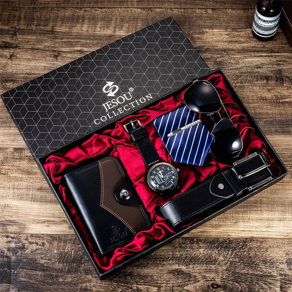 Men’s Watches Gift Box Set Quartz Watch Sunglasses Tie Wallet and Belt Set for Men Birthday Gifts for Boyfriend Dad Husband