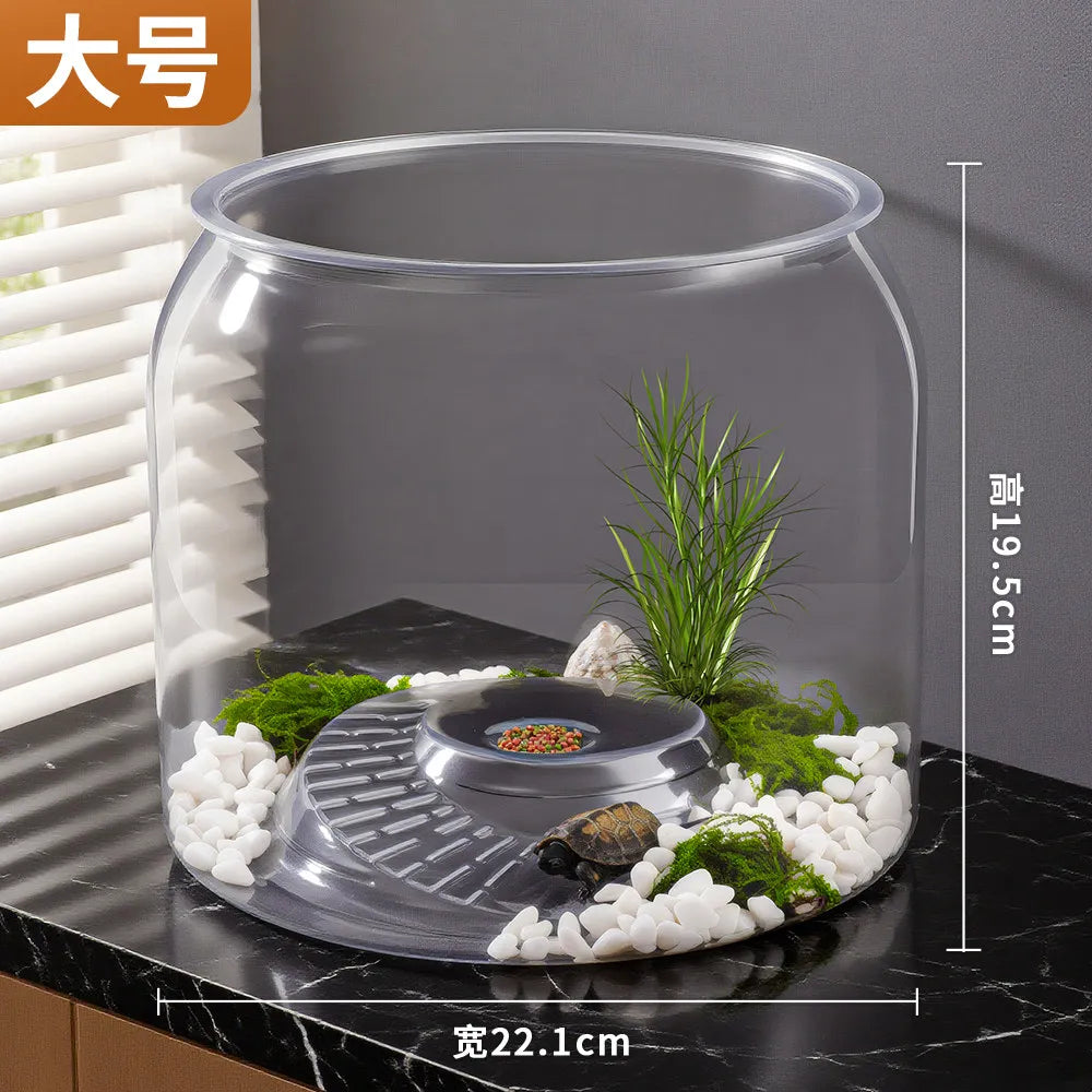Round Spiral Climbing Platform Aquarium,Desktop Ecological Habitat with High-Transparency Viewing,Spiral Ramp Terrarium