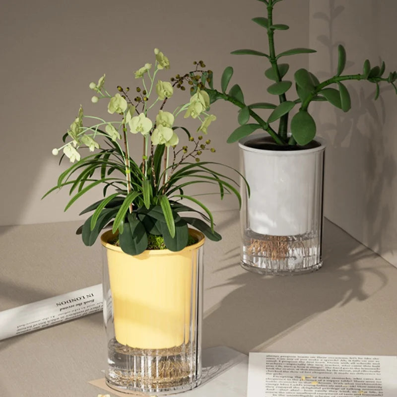 Self Watering Flower Pot Clear Succulents Vases Indoor Hydroponic Flowerpot Plastic Bonsai Planters Desk Ornaments Home Decor