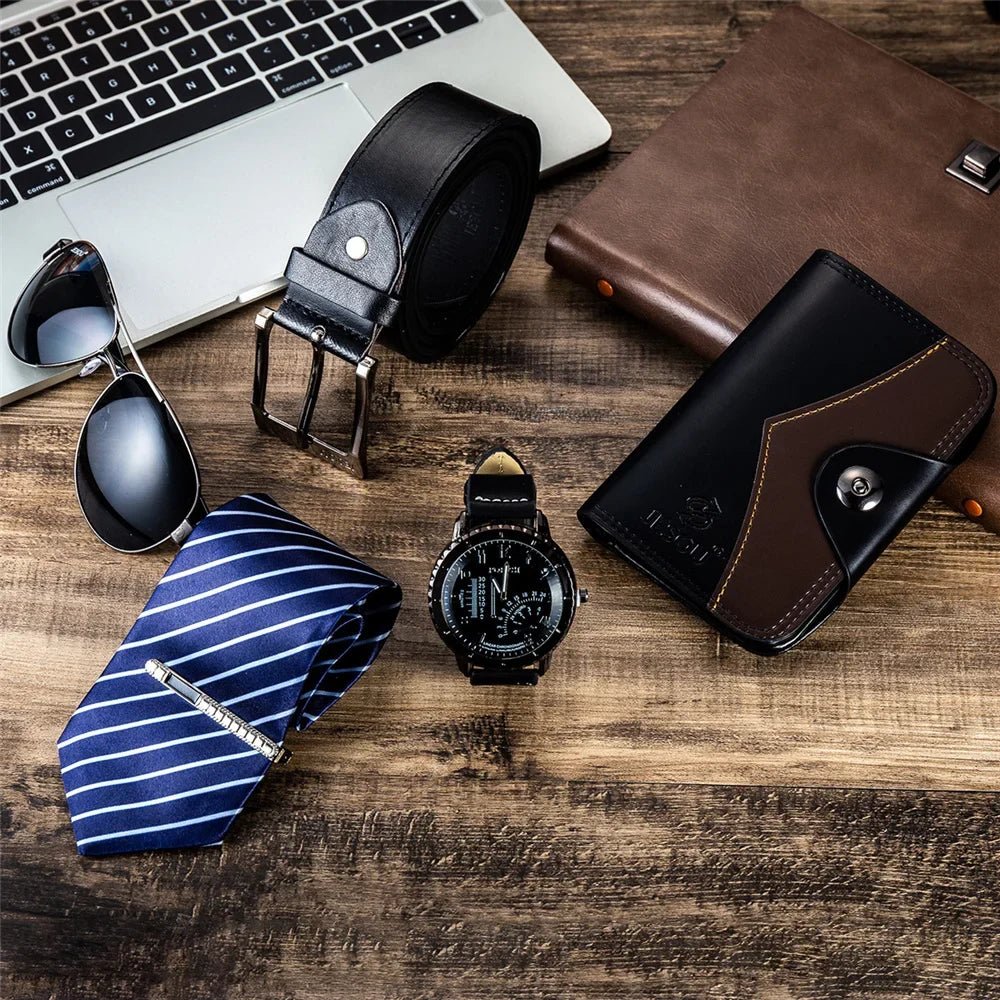 Men’s Watches Gift Box Set Quartz Watch Sunglasses Tie Wallet and Belt Set for Men Birthday Gifts for Boyfriend Dad Husband
