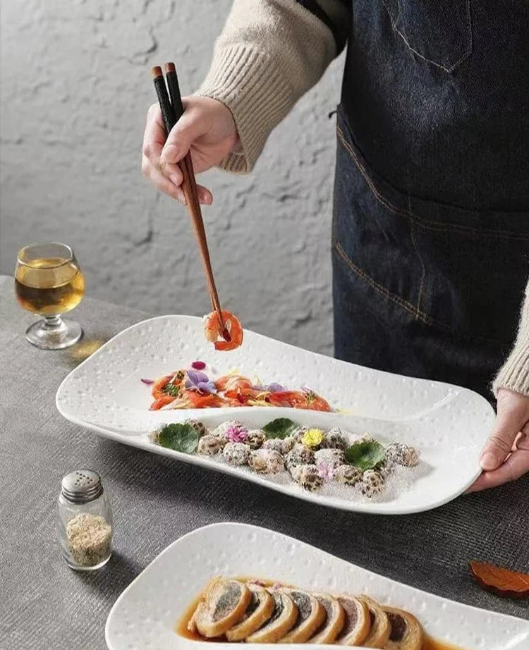 Creative Ceramic Divided Plate Dessert Serving Tray Commercial Hotel Home Sushi Fruit Snack Dish