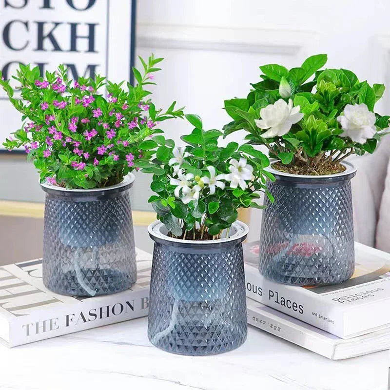 Self Watering Plant Pots, Lazy Hydroponic Water Absorbing Flower Pot, Mini Succulent Planter Tabletop Vase, Home Bonsai Decor