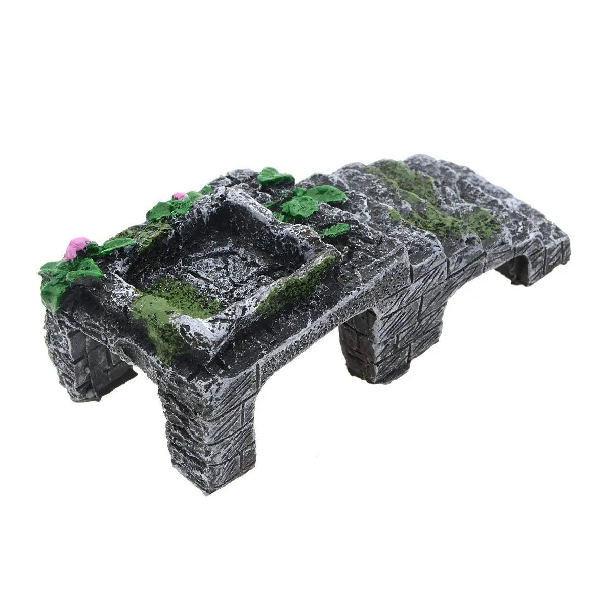 Ancient Ruins Aquarium Ornament, Resin Fish Tank Decoration with Stairs & Plants, Reptile Hideout Cave for Lizards, Turtles