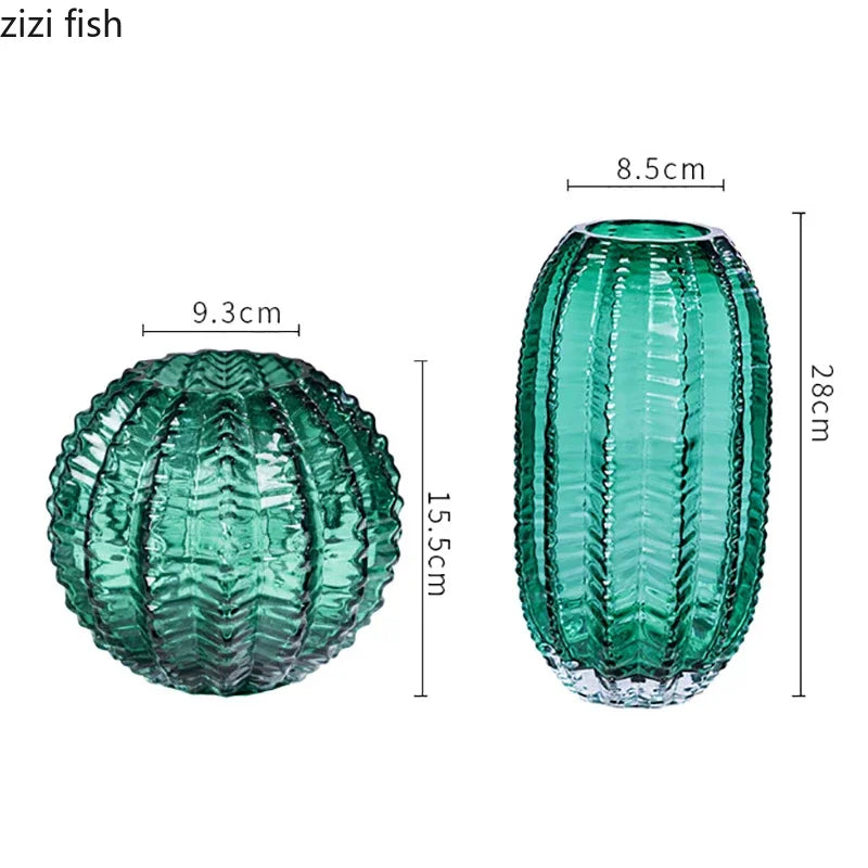 Creative Cactus Glass Vase Desktop Creative Flower Utensils Hydroponic Vase Dried Flower Vase Living Room Aesthetic Decoration
