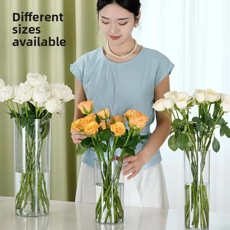 Transparent Acrylic Cylinder Vase,Living Room Flower Arrangement,Straight Tube Vase,Home Hydroponic Plant Container,For Flower