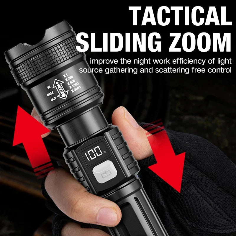 LED Flashlight Rechargeable Long-Beam Portable Outdoor Emergency Lighting With Long Battery Life, Suitable For Camping And Hiki