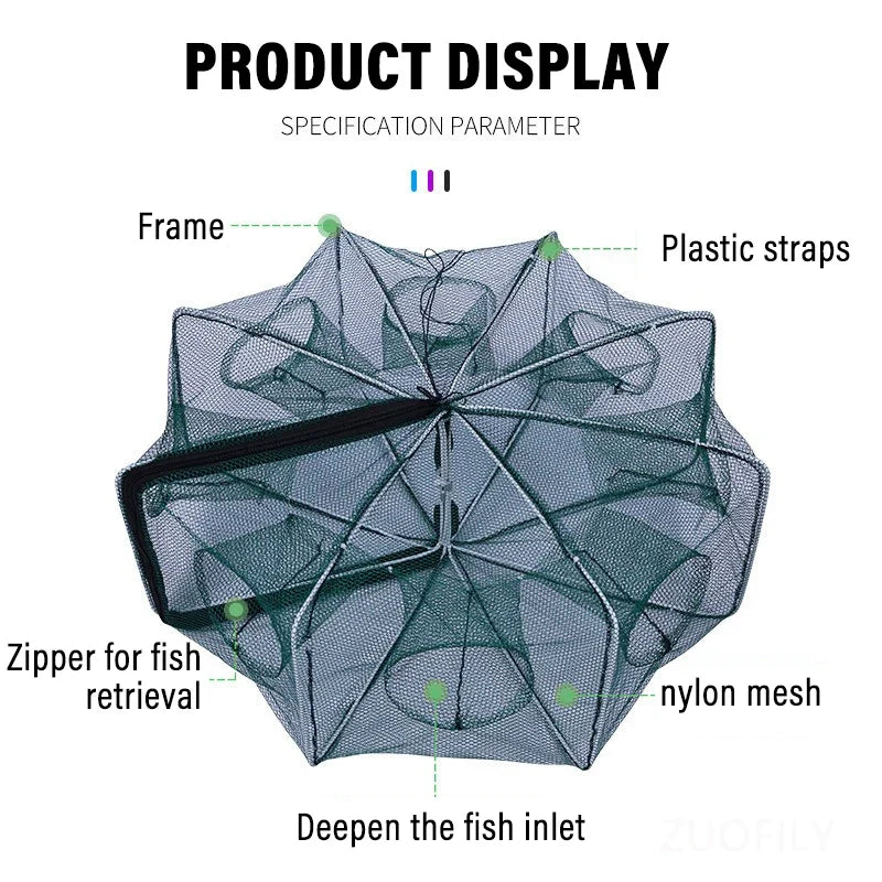 New Fishing Traps Mesh Cage Foldable Crayfish Catchers Crab Fish Cage Trap Net Nylon Casting Fishing Mesh Shrimp Net for Tackle