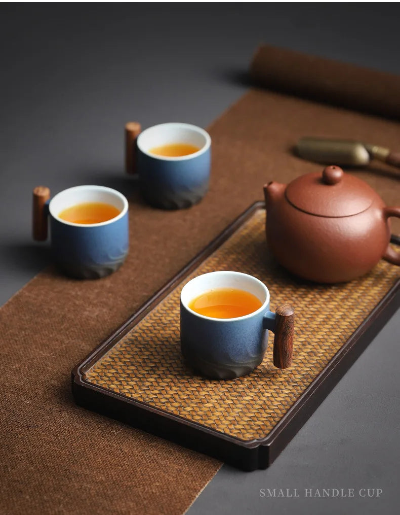 Ceramic Retro Espresso Coffee Cup With Wooden Handle Office Water Cup Tea Mug Ceramic Coffee Mug Handmade Tea Gift Box