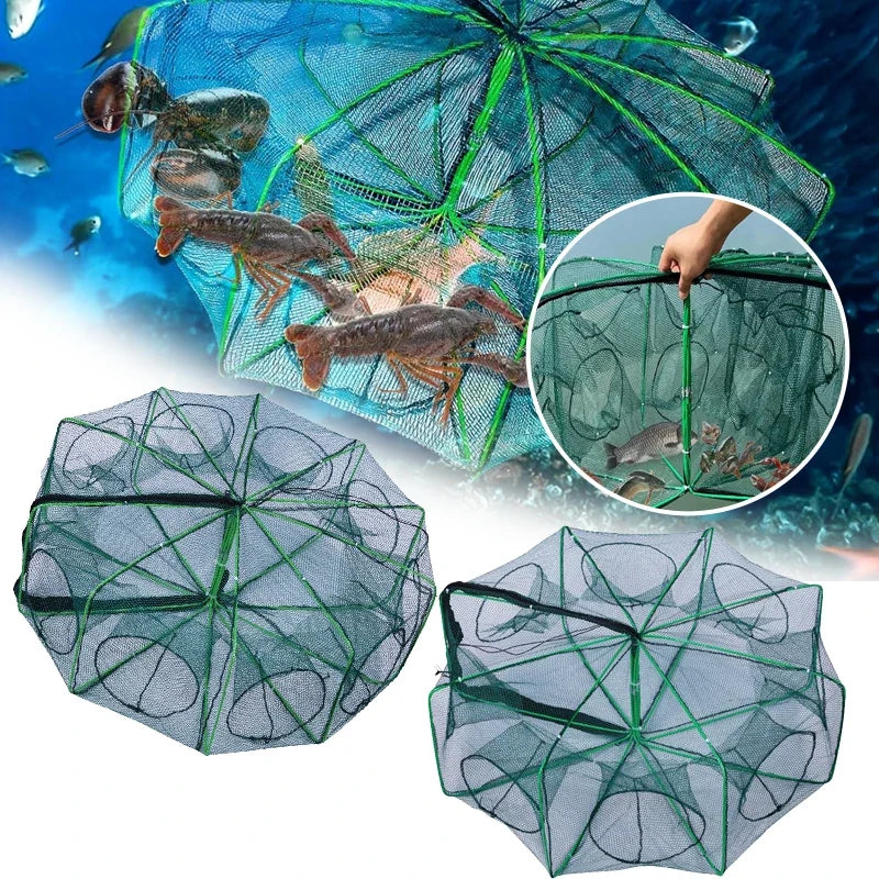 New Fishing Traps Mesh Cage Foldable Crayfish Catchers Crab Fish Cage Trap Net Nylon Casting Fishing Mesh Shrimp Net for Tackle