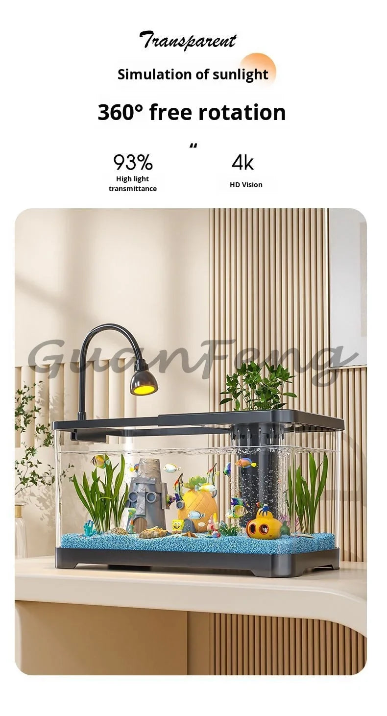 Benchtop Aquarium Kit with Light Emitting Diode Pump Glass Fish Tank Cover for Betta Goldfish in the home office