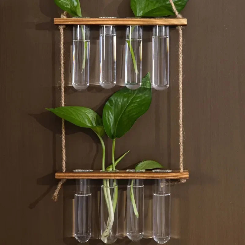 Creative green radish hydroponic plant glass transparent vase flower arrangement water flower pot hemp rope test tube wall hangi