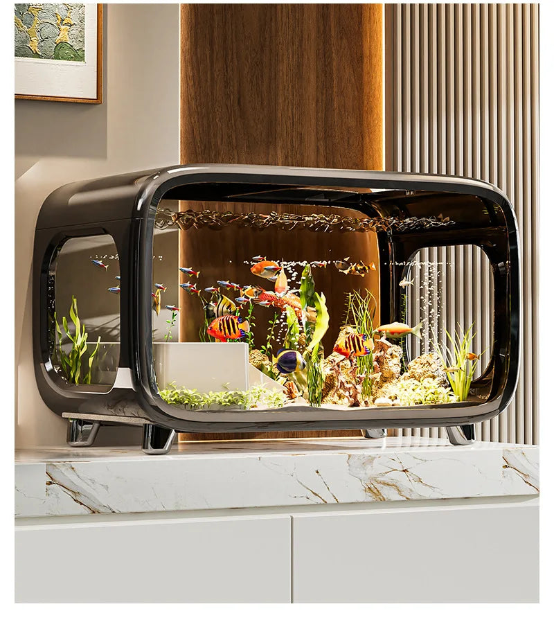 Creative Transparent Covered Aquarium Desktop Ecological Goldfish Tank Living Room Decorative Landscape Viewing Turtle Tank