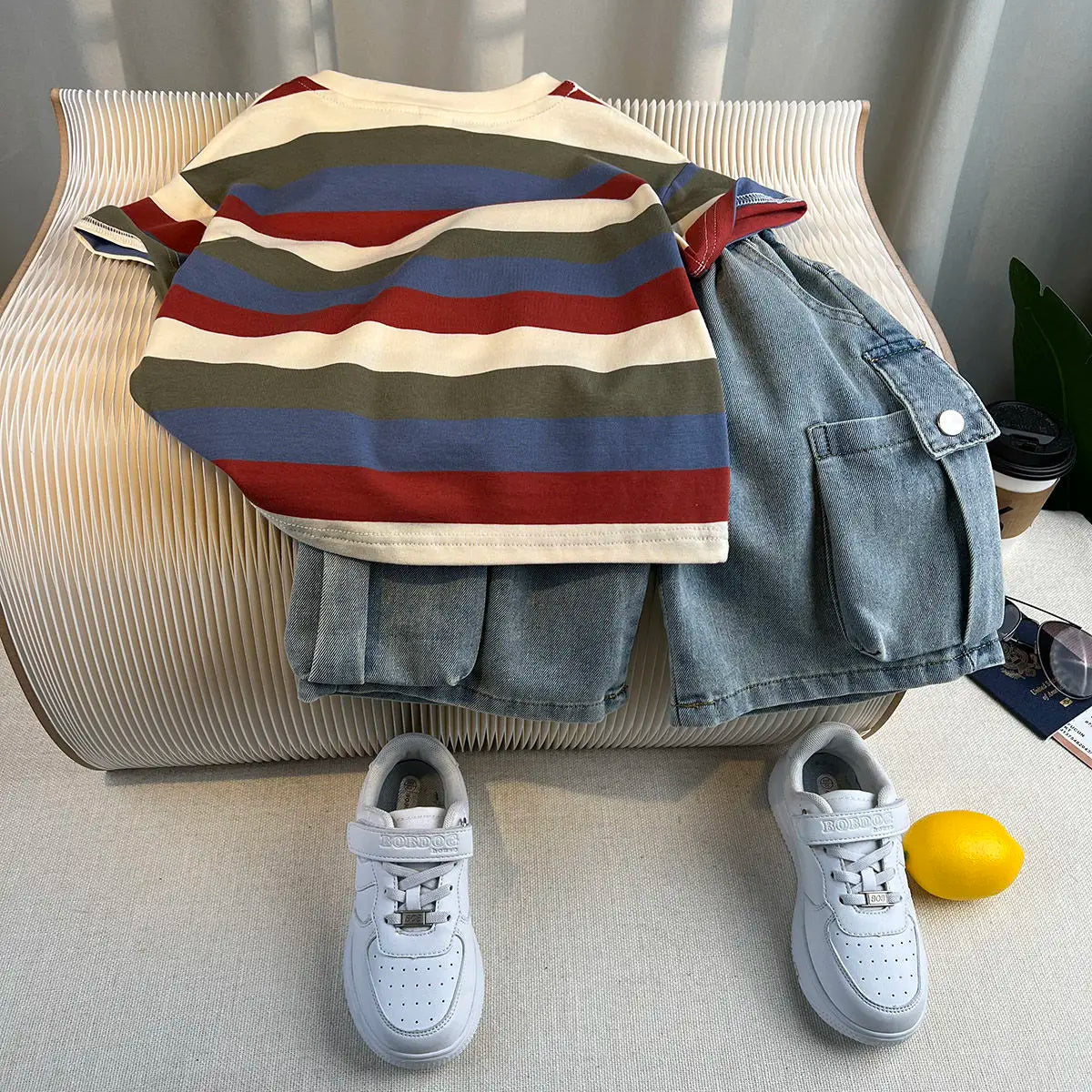 Korean Children's Summer Clothes Kids Set Outfits Boys 2025 Handsome Sleeveless&Short Sleeved T-shirt Denim Shorts 2-piece Set