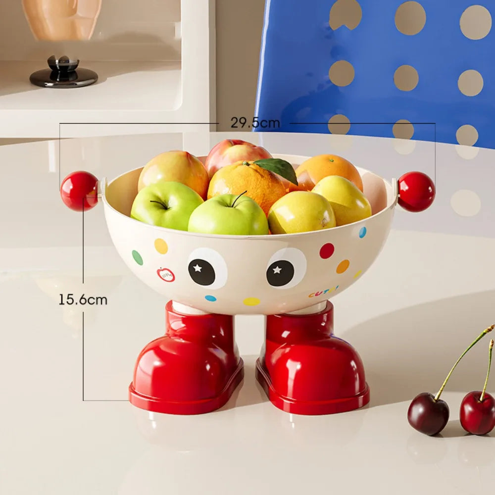 Dopamine Large Capacity Snack Fruit Plate Cartoon High Foot Design Drain Basket Thickened with Lid Tea Table Plate Living Room