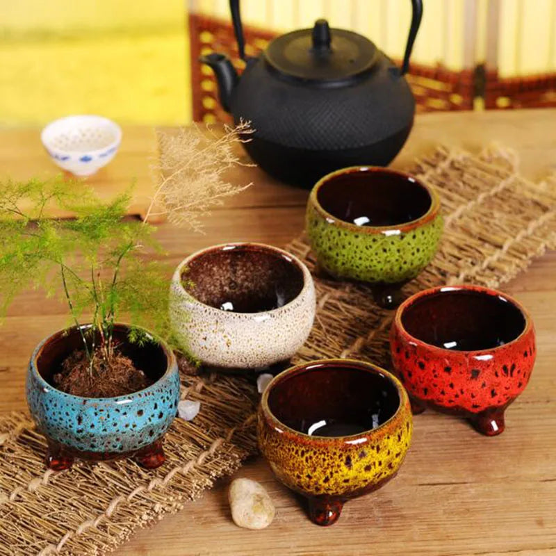 Ceramic Kiln Transmutation Plant Pot Flowerpot Bonsai Vase Planter Handmade Crafts Home Garden Decor
