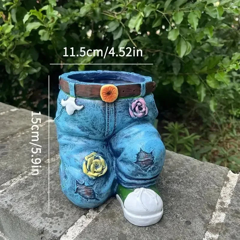 Jeans Pants Shape Flower Pot Resin Statue, Succulent Pot Flower Planter For Indoor Garden Yard Lawn Porch Patio Outdoor