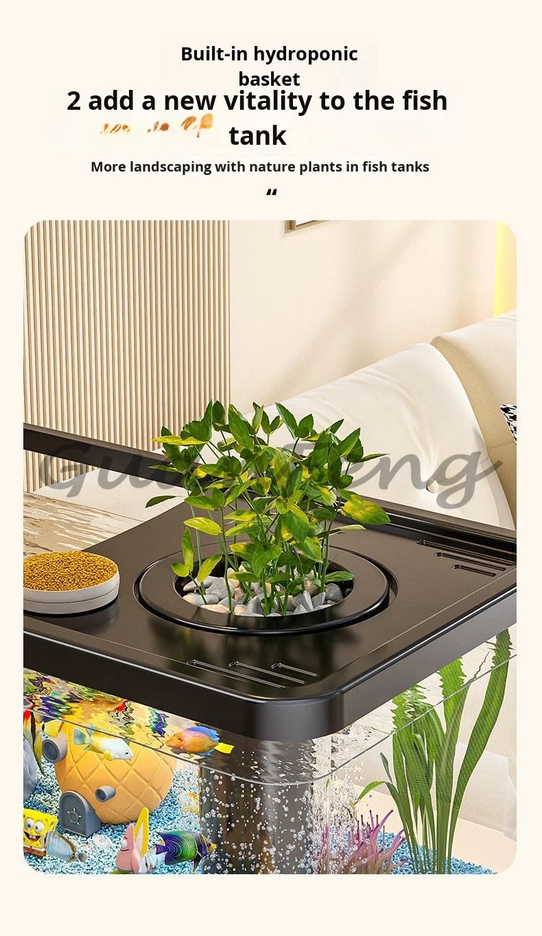 Benchtop Aquarium Kit with Light Emitting Diode Pump Glass Fish Tank Cover for Betta Goldfish in the home office