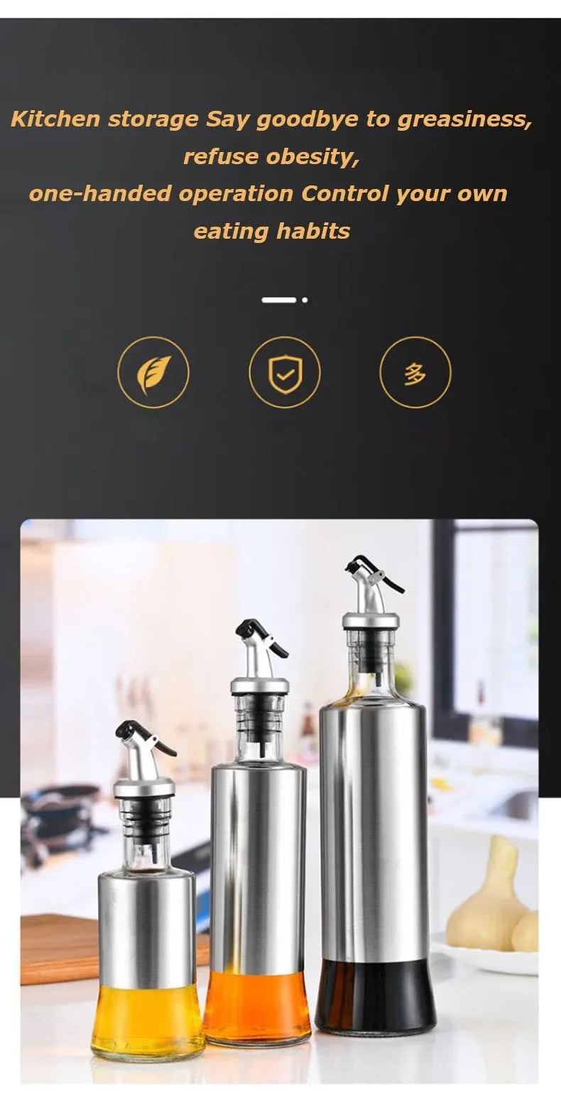 Stainless Steel Oil Bottle No-drip Bottles Soy Cruet Sauce Vinegar Condiment Dispenser Sturdy Seasoning Jars Kitchen Accessories