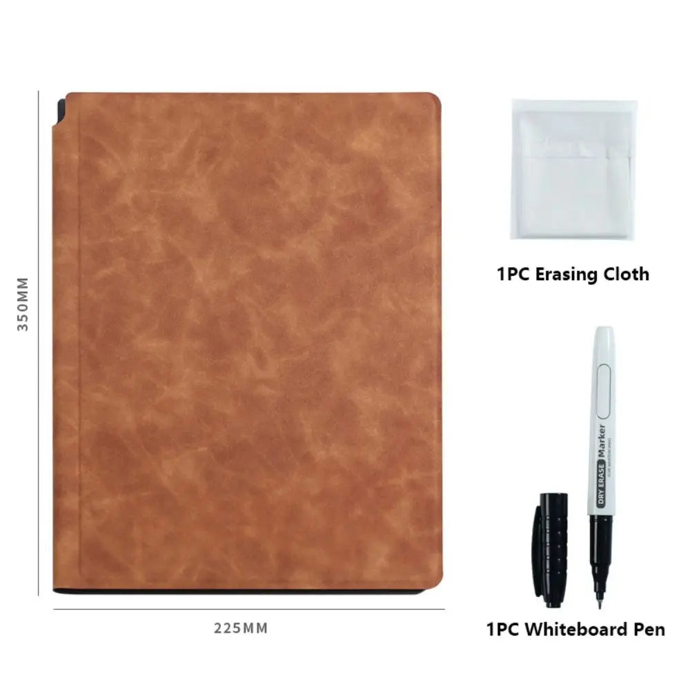 Reusable A4 Whiteboard Notebook With Whiteboard Pen Leather Erasable Whiteboard Draft Stationery With Erasing Cloth Memo Pad