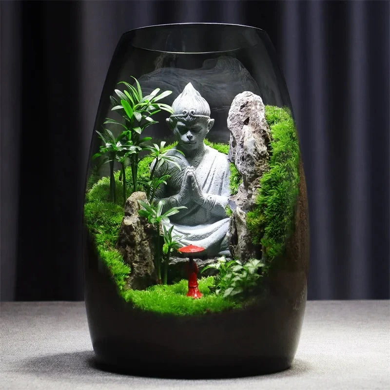 Artificial Micro Scene Glass Bottle Landscaping Glass Vases Fresh Green Succulent Moss Bottle Fish Tank Home Desktop Decor