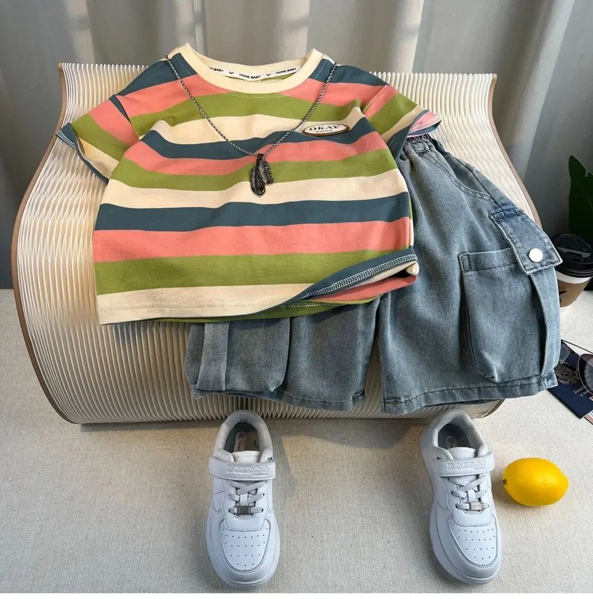 Hot Sale Fashion Baby Boy Suit Summer Clothes Short Sleeve T-shirt Short Jeans 2 Piece Set Kids Outfit  Children's Costume