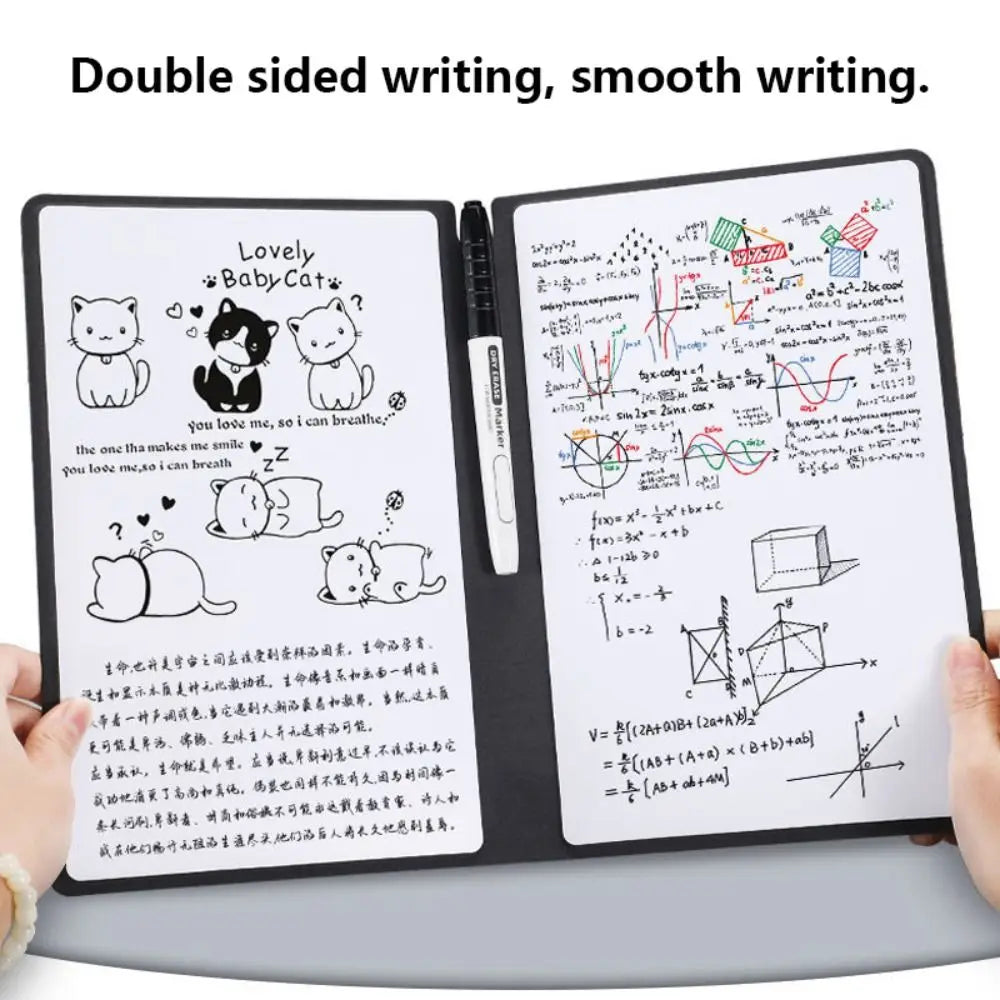 Reusable A4 Whiteboard Notebook With Whiteboard Pen Leather Erasable Whiteboard Draft Stationery With Erasing Cloth Memo Pad
