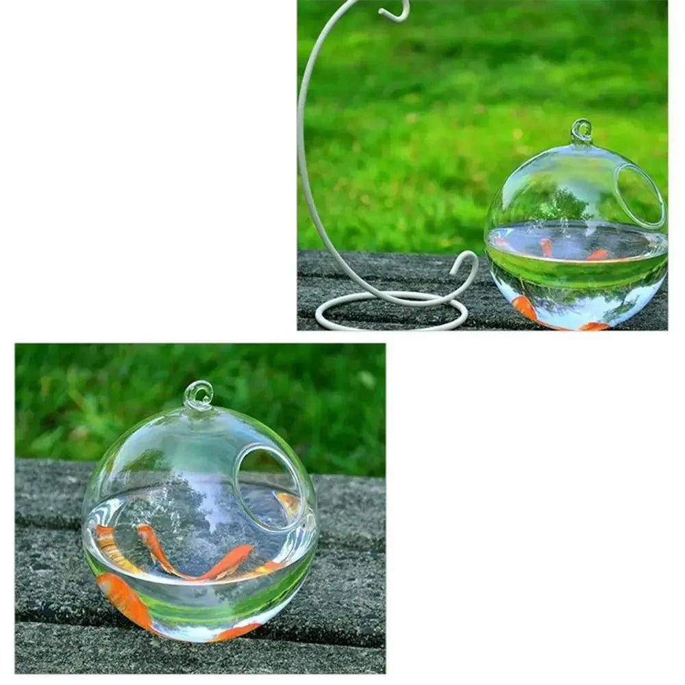 Aquarium Decoration With Rack Holder Hydroponics Vase Wall Hanging Vase Ornament Fish Tank Hanging Glass Fish Bowl Fish Bowl