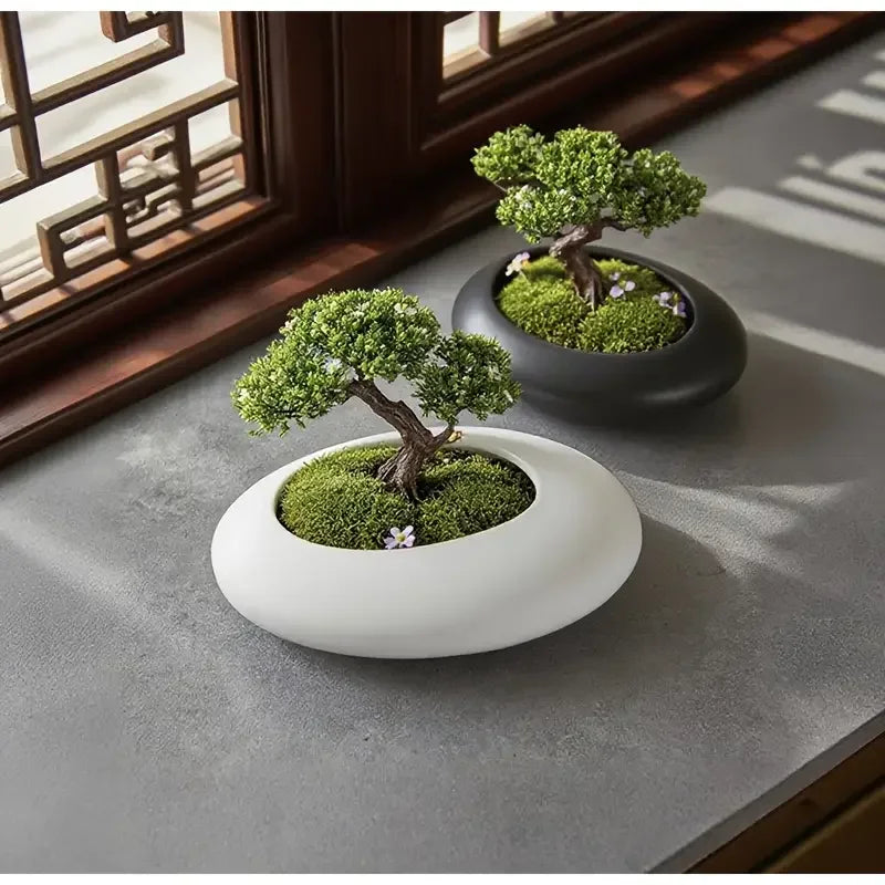 Chinese Style Ceramics Vase Flower Pot Black White Cobblestone Deformation Flower Arrangement Accessories Modern Home Decoration