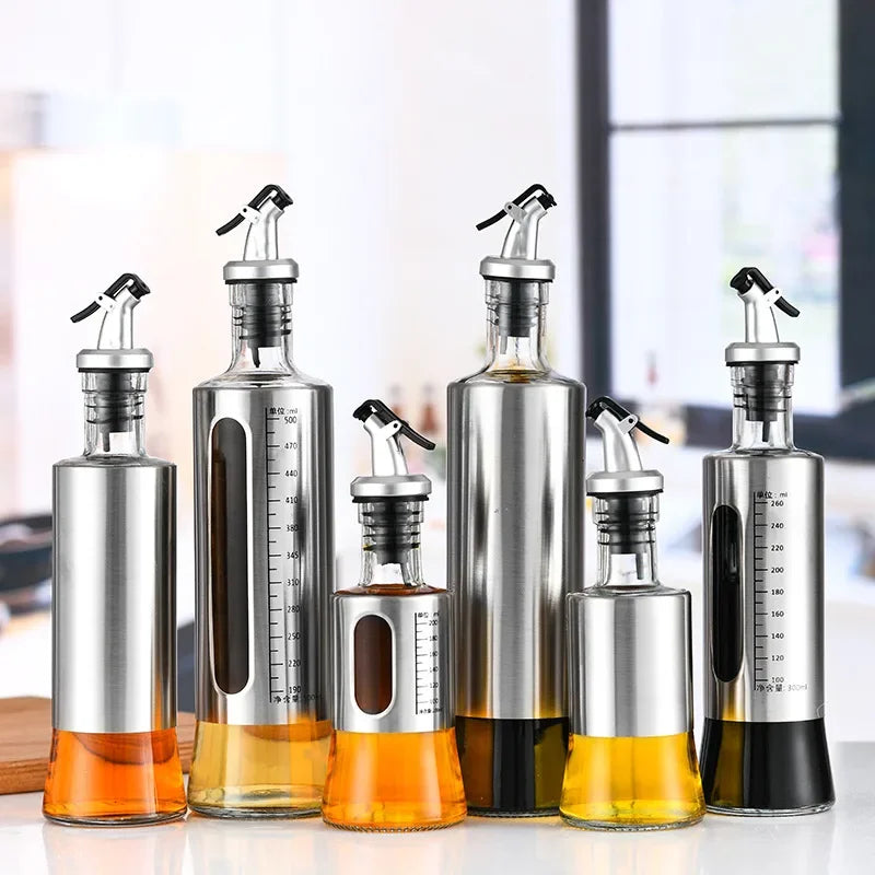 Stainless Steel Oil Bottle No-drip Bottles Soy Cruet Sauce Vinegar Condiment Dispenser Sturdy Seasoning Jars Kitchen Accessories