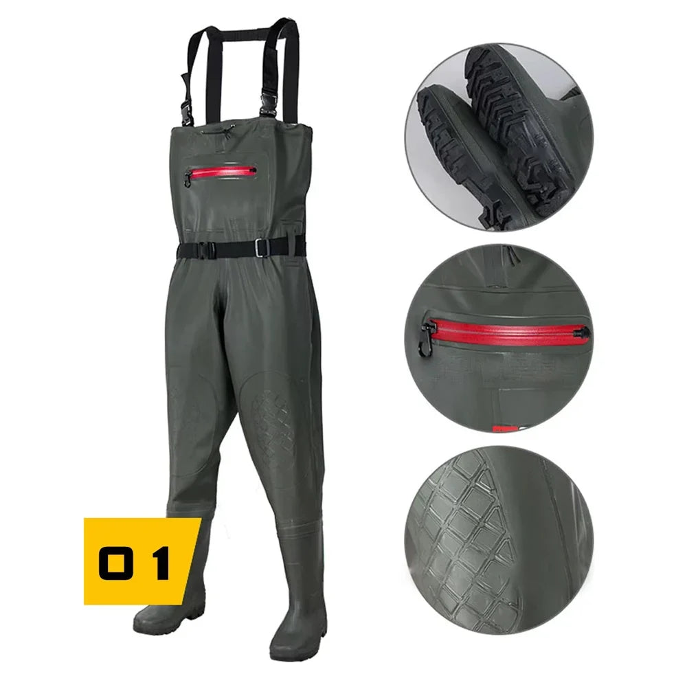 Fishing Wader Pants Overalls With Boots Set Adult Men Women Chest-Lenght Hunting Rice Transplanting Waterproof Trousers Suit