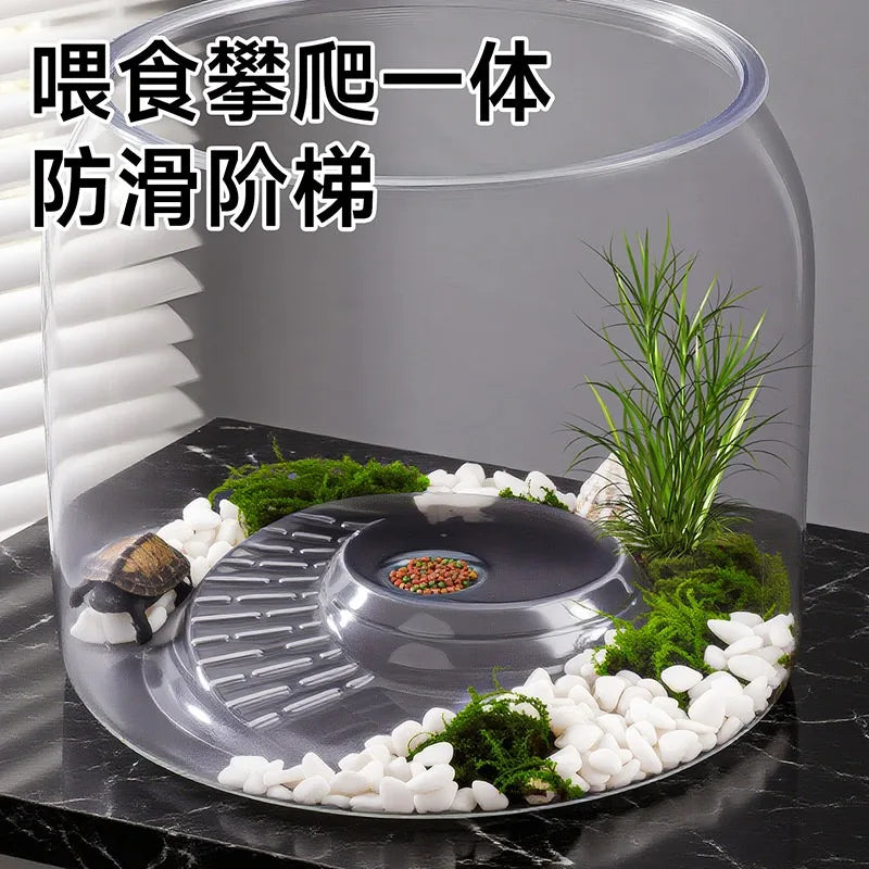 Round Spiral Climbing Platform Aquarium,Desktop Ecological Habitat with High-Transparency Viewing,Spiral Ramp Terrarium