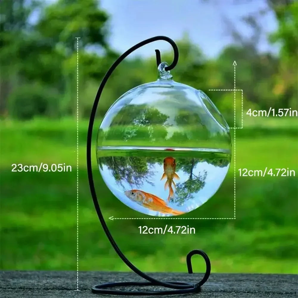 Aquarium Decoration With Rack Holder Hydroponics Vase Wall Hanging Vase Ornament Fish Tank Hanging Glass Fish Bowl Fish Bowl