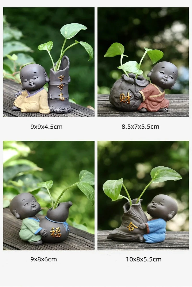 Fortune Lucky Cute The Little Monk Purple Clay Tea Pet Home Decor Mini Water Planting Flower Vase