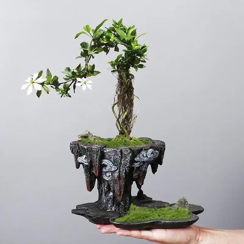 Chinese Style Personality Retro Creative Bamboo Resin Pot Indoor Succulent June Snow Pot Flower Machine Garden Accessories  Pots