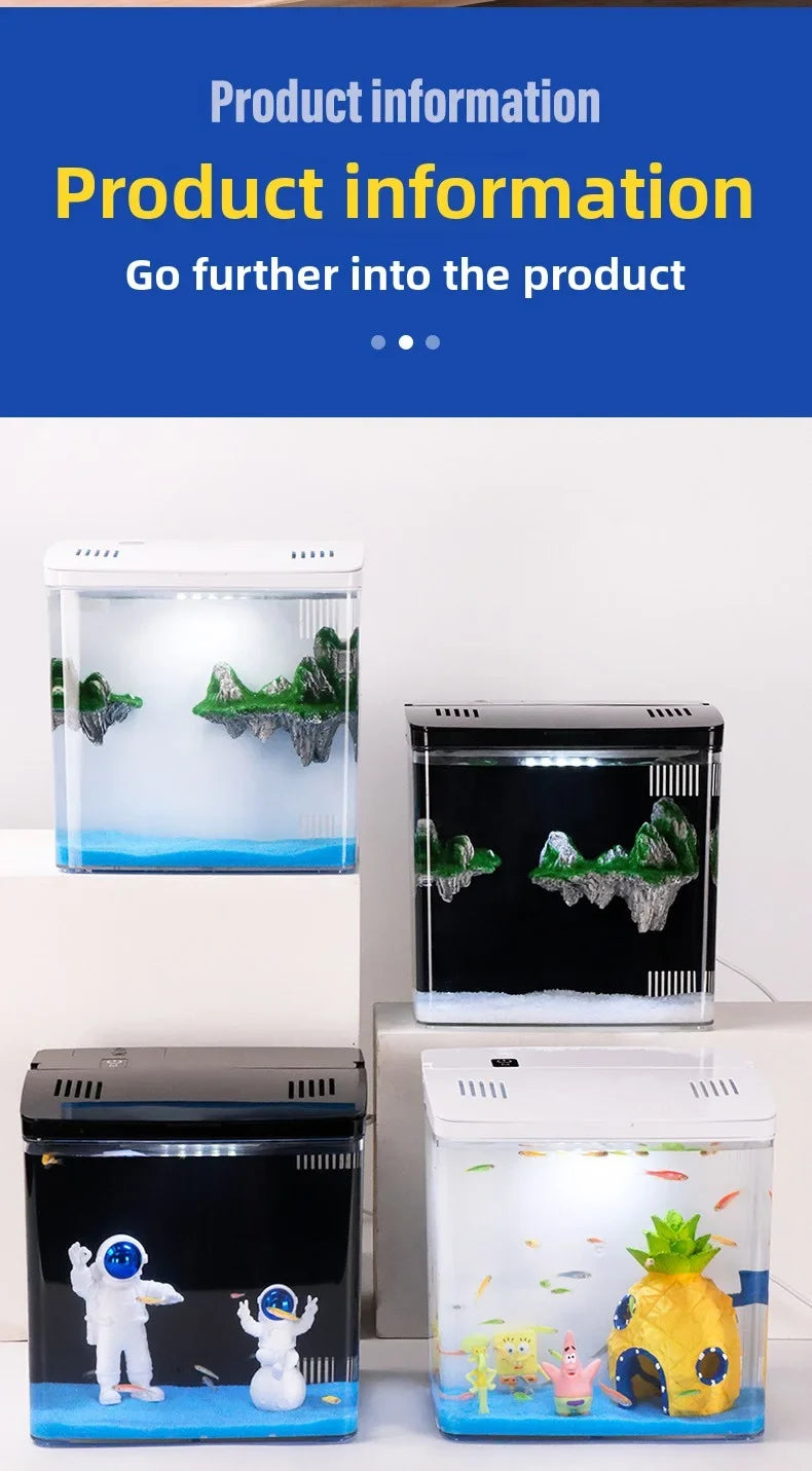 Home mini fish tank, living room fish tank, office desktop water free ecological, self circulating filter， Acrylic aquarium