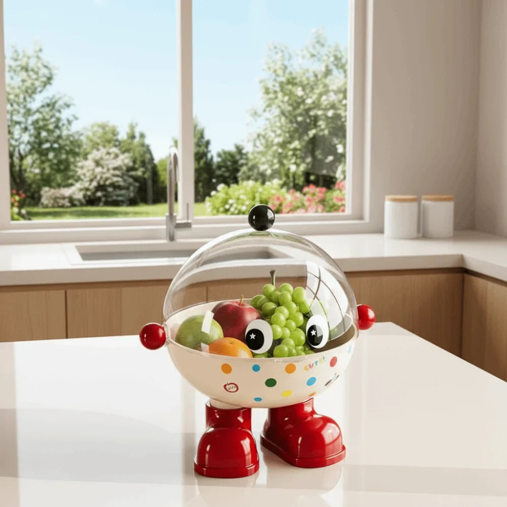 Dopamine Large Capacity Snack Fruit Plate Cartoon High Foot Design Drain Basket Thickened with Lid Tea Table Plate Living Room