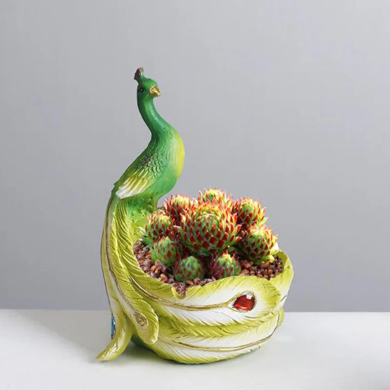 Resin Peacock Succulent Plant Pot with A Hole Cartoon Flowerpot Bonsai Vase Office Ornaments Balcony Planter Home Decor