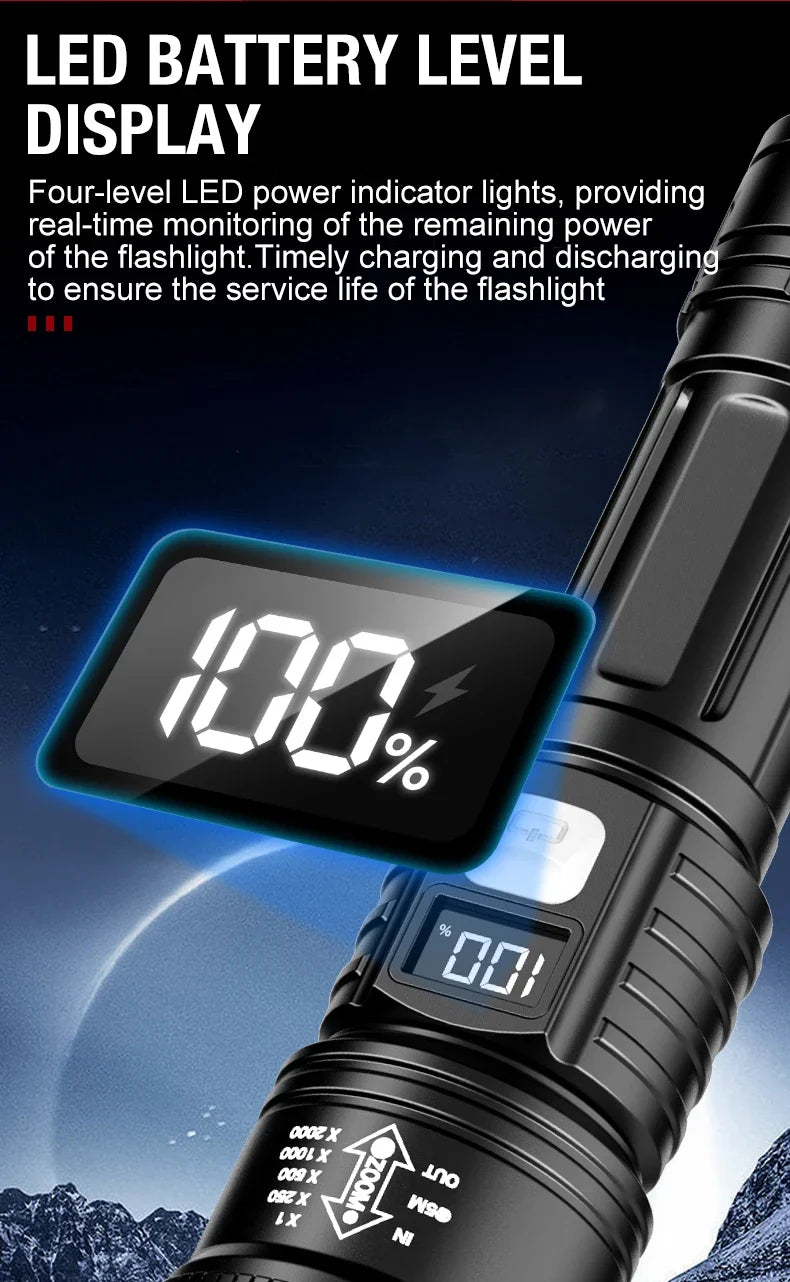 LED Flashlight Rechargeable Long-Beam Portable Outdoor Emergency Lighting With Long Battery Life, Suitable For Camping And Hiki