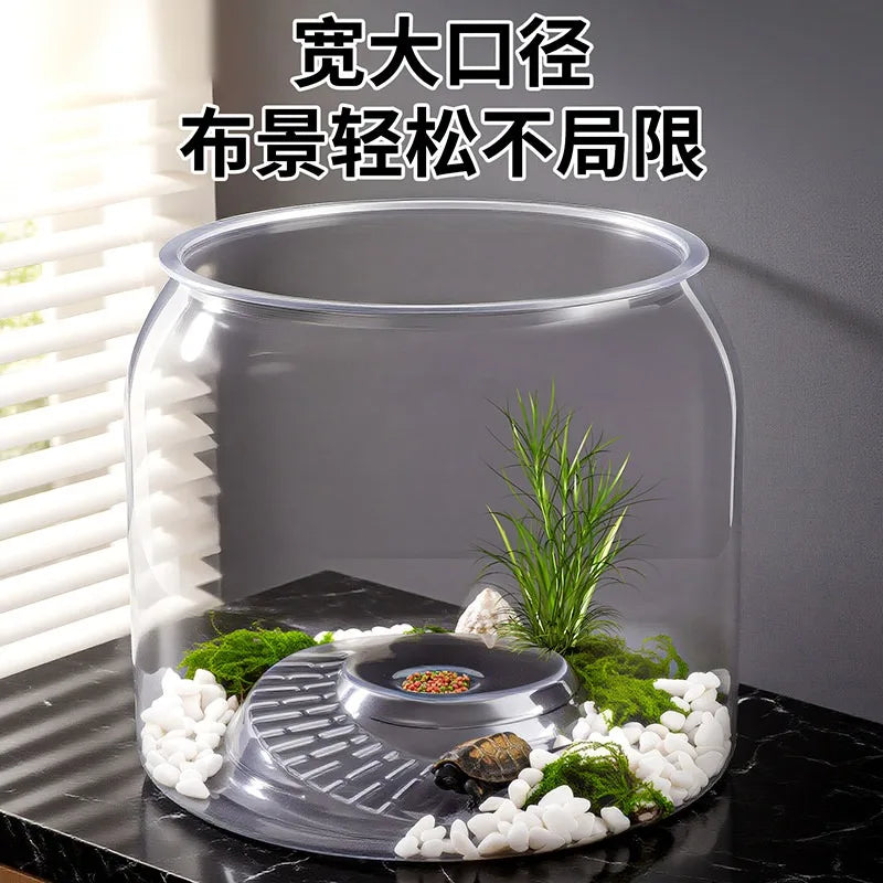 Round Spiral Climbing Platform Aquarium,Desktop Ecological Habitat with High-Transparency Viewing,Spiral Ramp Terrarium