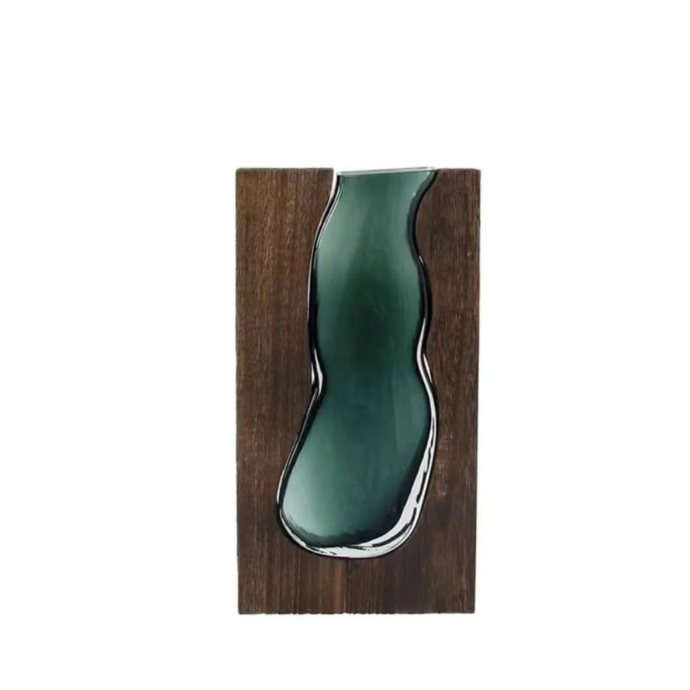 Desktop Ornament Wooden Glass Vase Transparent Modern Hydroponic Flower Holder Removable Creative Flower Pot Home