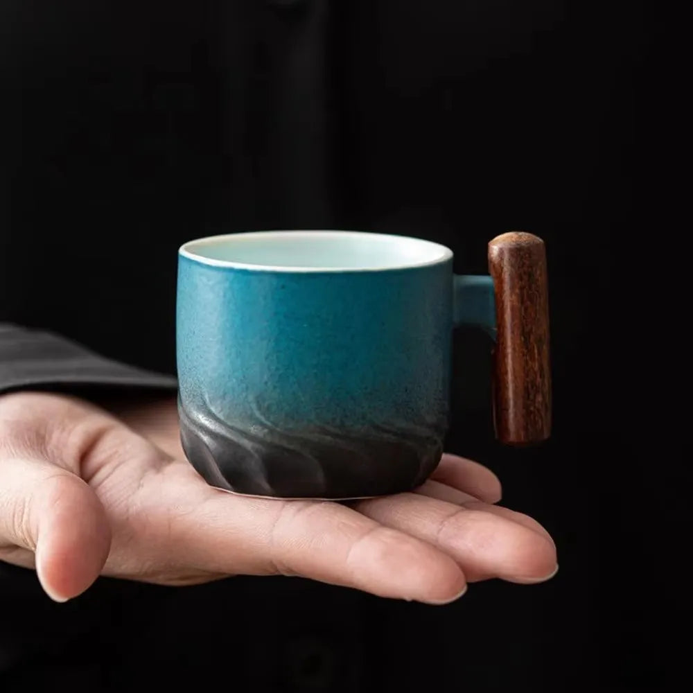 Ceramic Retro Espresso Coffee Cup With Wooden Handle Office Water Cup Tea Mug Ceramic Coffee Mug Handmade Tea Gift Box