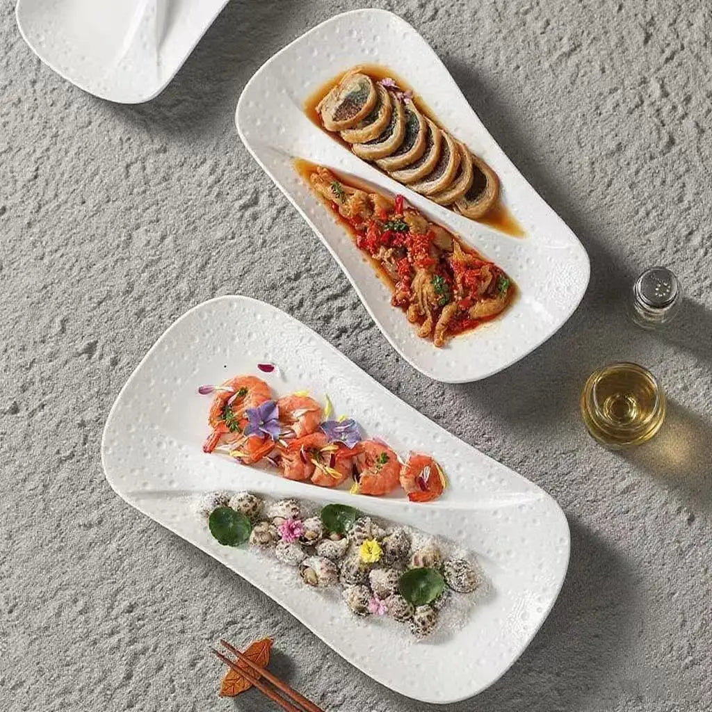 Creative Ceramic Divided Plate Dessert Serving Tray Commercial Hotel Home Sushi Fruit Snack Dish