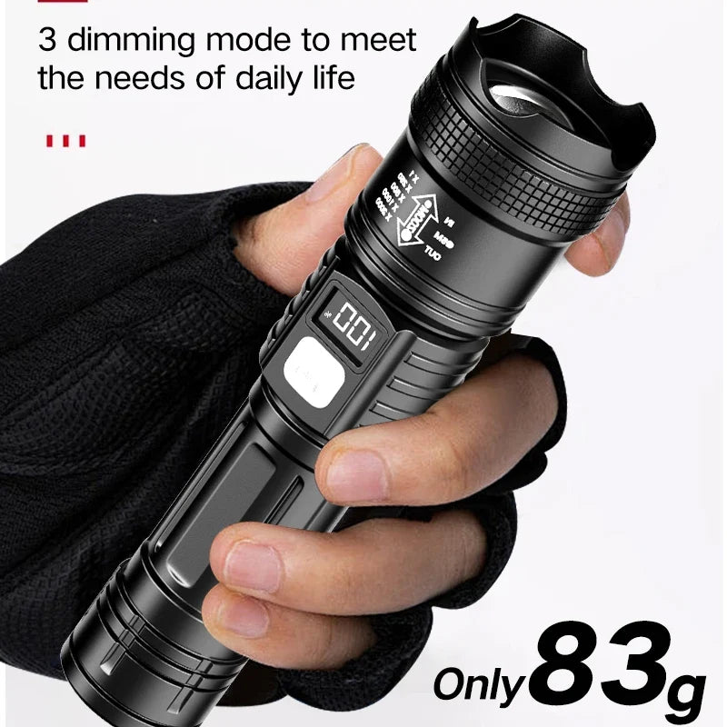 LED Flashlight Rechargeable Long-Beam Portable Outdoor Emergency Lighting With Long Battery Life, Suitable For Camping And Hiki