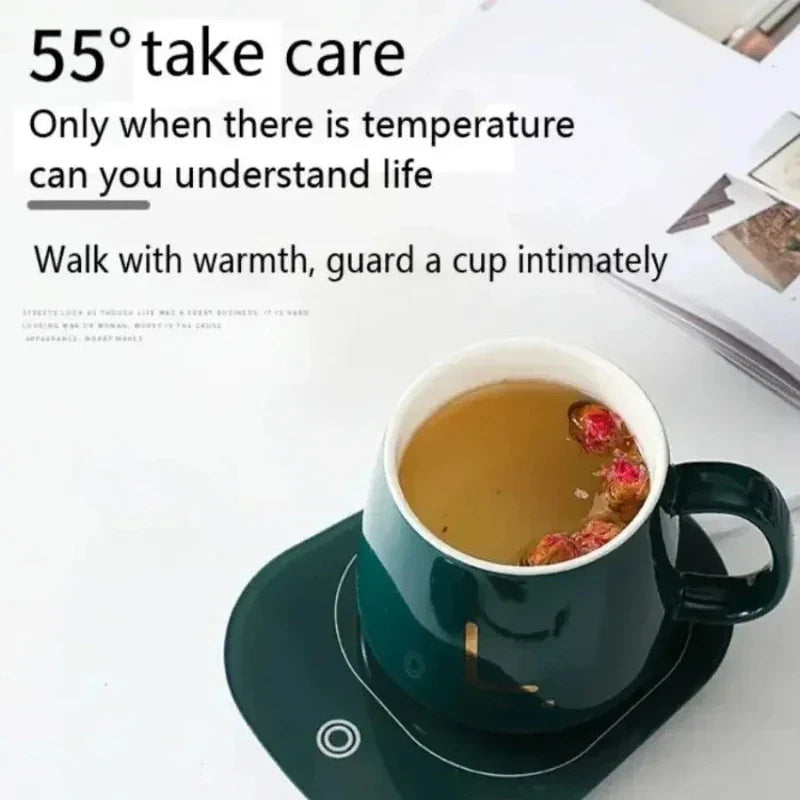 Heated Coffee & Tea Mug Set, Ceramic Thermostatic Cup with Lid & Spoon, Fashionable Lucky Cup, Valentine’s Day Gift
