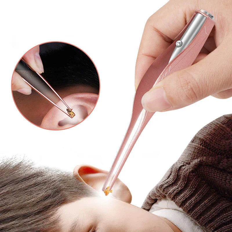 Baby Ear Cleaner Tweezer Soft Ear Picks LED Flash Light Ear Wax Curette Picker Ear Cleaning Tool Ear Wax Dig Removal Earpick Set