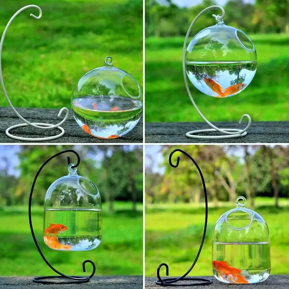 Aquarium Decoration With Rack Holder Hydroponics Vase Wall Hanging Vase Ornament Fish Tank Hanging Glass Fish Bowl Fish Bowl