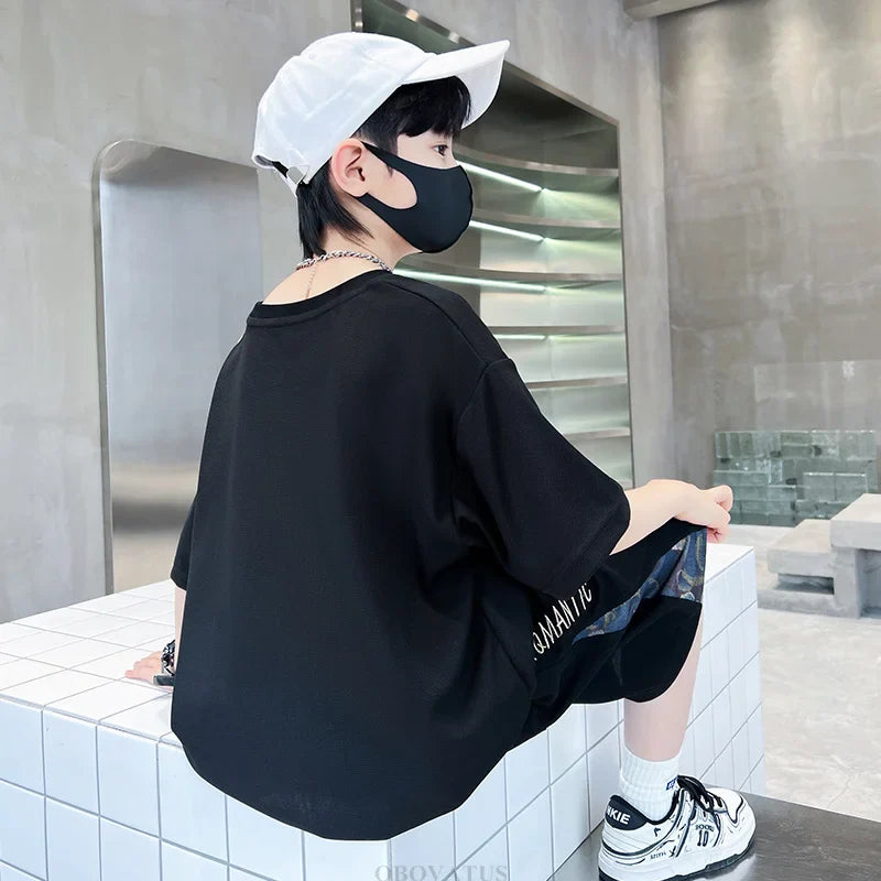 Boys Summer Suit Kids Short Sleeve T-Shirt Sports Casual Outfits for Teenage Boy Clothing Sets With Cartoon Bear