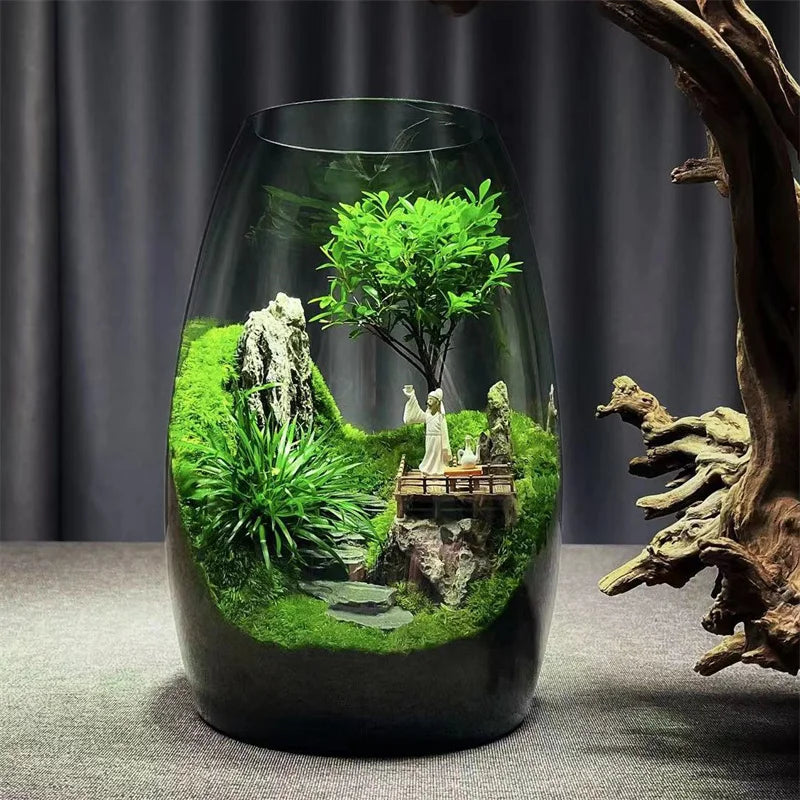 Artificial Micro Scene Glass Bottle Landscaping Glass Vases Fresh Green Succulent Moss Bottle Fish Tank Home Desktop Decor