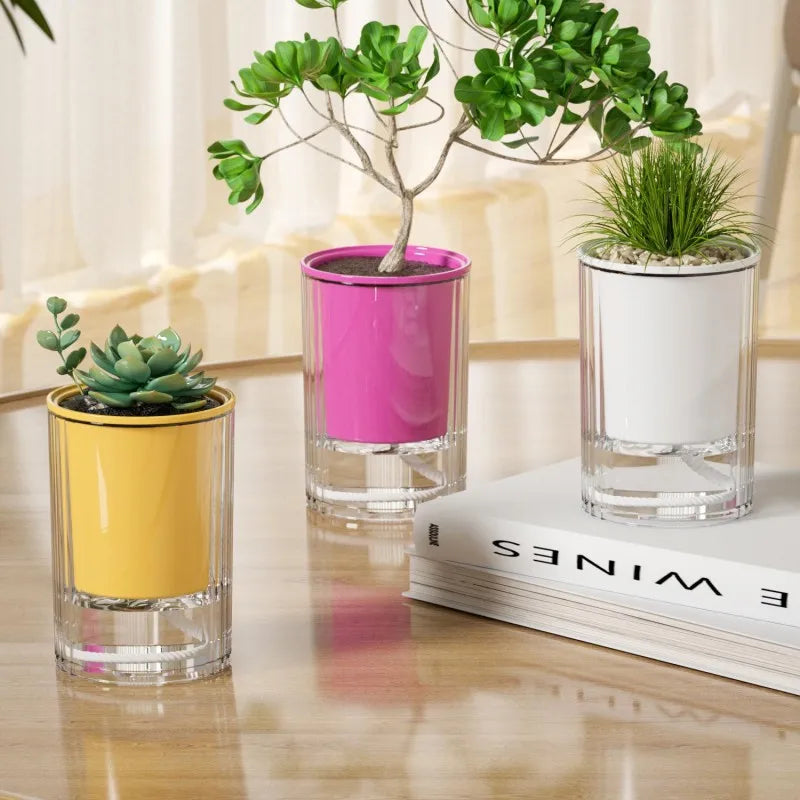 Self Watering Flower Pot Clear Succulents Vases Indoor Hydroponic Flowerpot Plastic Bonsai Planters Desk Ornaments Home Decor